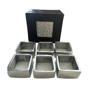 Rare Stitched Leather Box with Six Stainless Napkin Holders
